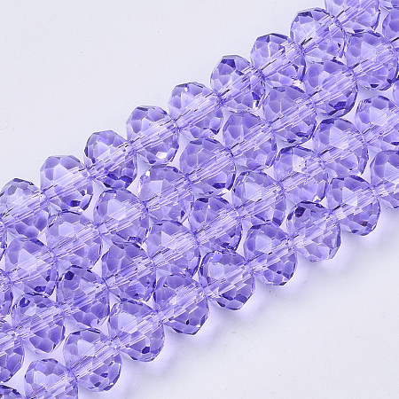 Honeyhandy Baking Paint Glass Beads Strands, Faceted Rondelle, Lilac, 3x2.5mm, Hole: 0.9mm, about 139pcs/Strand, 14.17 inch(36cm)