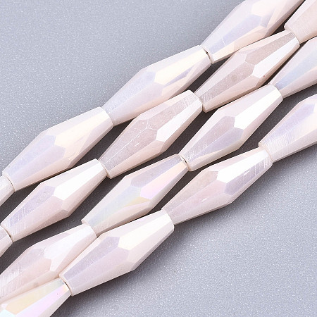 Honeyhandy Electroplate Glass Beads Strands, AB Color Plated, Faceted Bicone, Misty Rose, 12x4mm, Hole: 0.8mm, about 59~60pcs/strand, 27.56 inch(70cm)