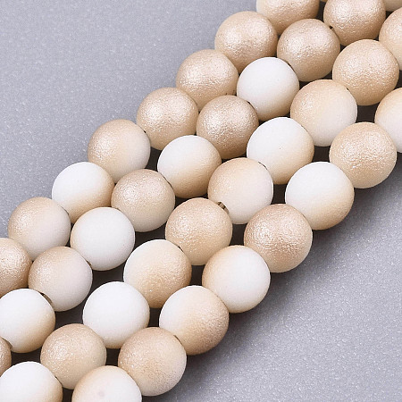 Honeyhandy Frosted Electroplate Glass Beads Strands, Half Plated, Round, Creamy White, 3mm, Hole: 0.5mm, about 149~150pcs/strand, 15.35''~15.75''(39~40cm)