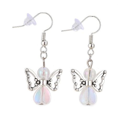 Honeyhandy Angel Dangle Earrings, with Transparent Acrylic Beads, Alloy Beads, Brass Earring Hooks and Plastic Ear Nuts, Clear AB, 40mm, Pin: 0.6mm