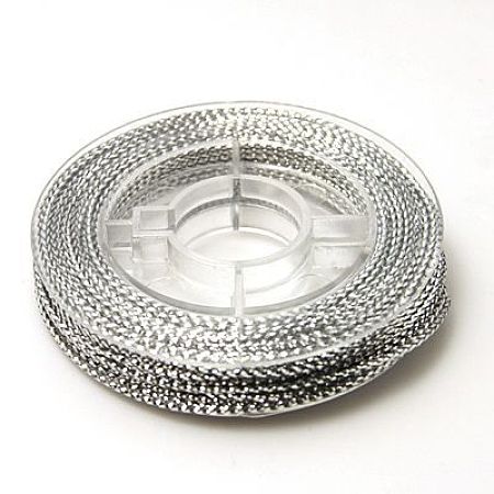 Honeyhandy Braided Non-Elastic Beading Cord Wire, Silver, 0.6mm, about 10.93 yards(10m)/roll