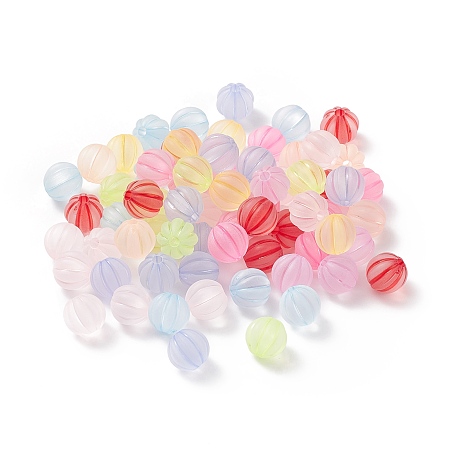 Frosted Transparent Acrylic Beads, Pumpkin, Mixed Color, 9~10x9mm, Hole: 2mm, 73pcs/bag