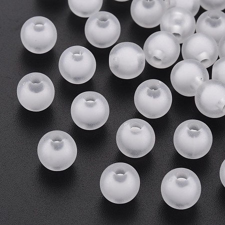 Honeyhandy Frosted Acrylic Beads, Bead in Bead, Round, White, 7~8mm, Hole: 2mm