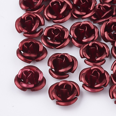 Honeyhandy Aluminum Beads, Frosted, Long-Lasting Plated, 3-Petal Flower, Dark Red, 6x4.5mm, Hole: 0.8mm