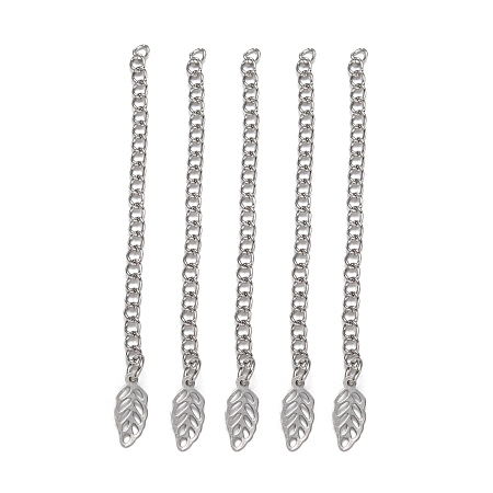 Honeyhandy 304 Stainless Steel Chain Extender, with Leaf Pendants, Stainless Steel Color, 60mm