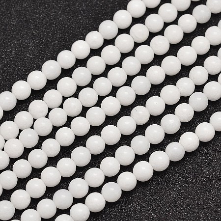 Honeyhandy Natural Malaysia Jade Beads Strands, Dyed & Heated, Round, White, 4mm, Hole: 0.8mm, about 92pcs/strand, 15 inch