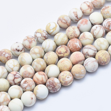 Honeyhandy Natural Imperial Jasper Beads Strands, Frosted, Round, Beige, 8mm, Hole: 1mm, about 49pcs/strand, 15.7 inch.