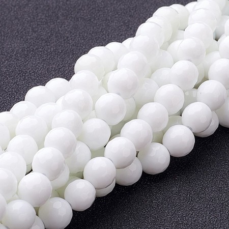 Honeyhandy Synthetic White Agate Beads Strands, Dyed & Heated, Faceted, Round, White, 8mm, Hole: 1mm, about 49pcs/strand, 15 inch