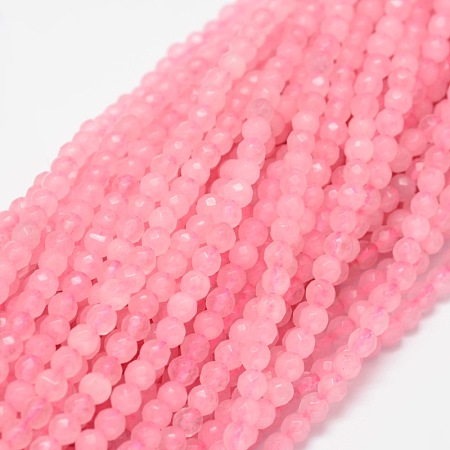 ARRICRAFT Dyed Natural White Jade Round Beads Strands, Faceted, Pink, 4mm, Hole: 1mm; about 92pcs/strand, 15.3 inches
