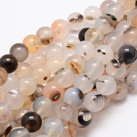 Honeyhandy Natural Agate Round Beads Strands, 4mm, Hole: 1mm, about 93pcs/strand, 14.1 inch