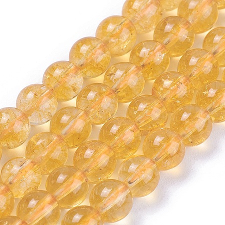 Honeyhandy Natural Citrine Beads Strands, Round, Dyed & Heated, 6mm, Hole: 1mm, about 60~63pcs/strand, 15.5~15.7 inch(38~40cm)