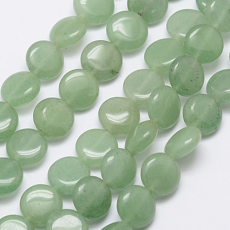 Natural Green Aventurine Beads Strands, Flat Round, 10x4mm, Hole: 1mm, about 42pcs/strand, 16.1 inch(41cm)