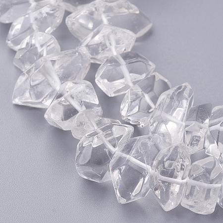 Honeyhandy Natural Quartz Crystal Bead Strands, Nuggets, 14.5~21.5x7~9x7~11mm, Hole: 1mm, about 60pcs/strand, 15.3 inch