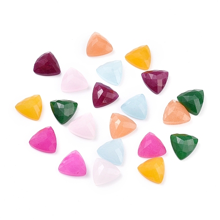 ARRICRAFT Natural White Jade Cabochons, Dyed, Faceted, Triangle, Mixed Color, 10x10x5mm