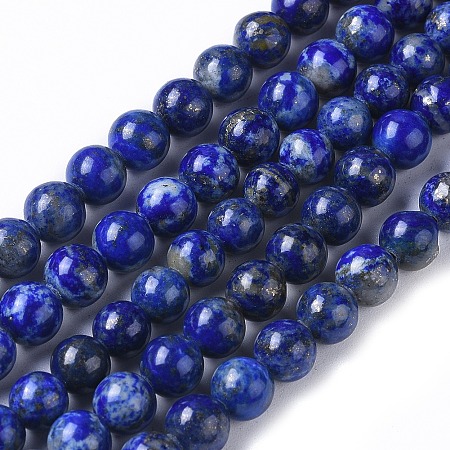 Honeyhandy Natural Lapis Lazuli Beads Strands, Round, 6.5~7mm, Hole: 0.6mm, about 60pcs/strand, 15.35 inch~15.55 inch(39~39.5cm)