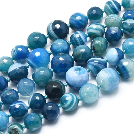 Arricraft Natural Agate Graduated Beads Strands, Dyed & Heated, Faceted, Round, Deep Sky Blue, 8~16mm, Hole: 1.2mm; about 41pcs/strand, 19.68 inches(50cm)