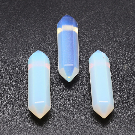 Honeyhandy Faceted Opalite Beads, Double Terminated Point, for Wire Wrapped Pendants Making, No Hole/Undrilled, 30x9x9mm
