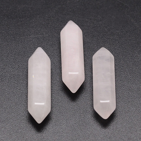 Honeyhandy Faceted Bullet Natural Rose Quartz Double Terminated Pointed Beads for Wire Wrapped Pendants Making, No Hole/Undrilled, 30~32x9x9mm