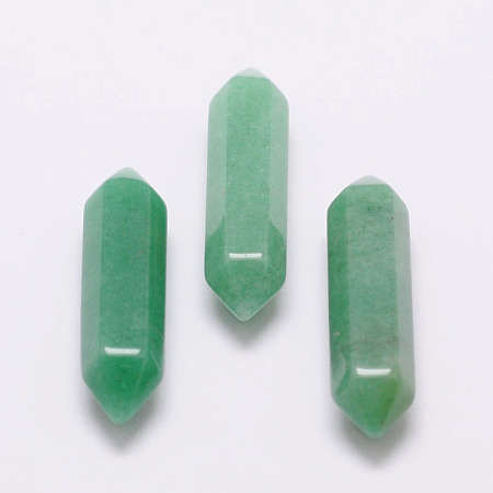 Honeyhandy Faceted Bullet Natural Green Aventurine Double Terminated Pointed Beads for Wire Wrapped Pendants Making, No Hole/Undrilled, 30x9x9mm