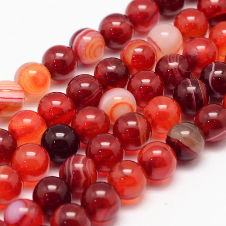Honeyhandy Natural Striped Agate/Banded Agate Bead Strands, Round, Grade A, Dyed, Chocolate, 8mm, Hole: 1mm, about 47~48pcs/strand, 14.5 inch