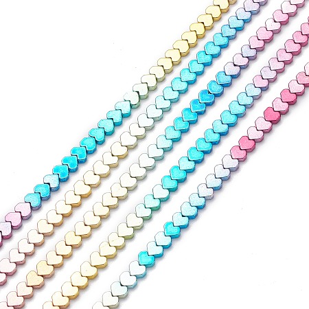 Rainbow Color Electroplate Non-magnetic Synthetic Hematite Beads Strands, Heart, Multi-color Plated, 6x6x3.5mm, Hole: 0.8mm, about 84pcs/strand, 15.55~15.94 inch(39.5~40.5cm)
