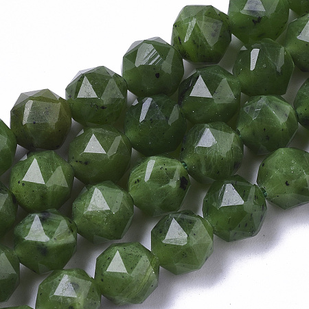 Natural Canadian Jade Beads Strands, Faceted, Star Cut Round Beads, 6mm, Hole: 0.8~0.9mm; about 31~33pcs/Strand, 7.40 inches7.72 inches(18.8~19.6cm)