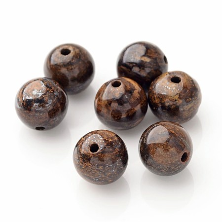 Honeyhandy Round Natural Bronzite Beads, Coffee, 6mm, Hole: 1mm