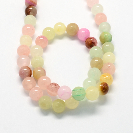 Honeyhandy Natural Dyed Green Jade Gemstone Bead Strands, Round, Colorful, 8mm, Hole: 1mm, about 50pcs/strand, 15.7 inch