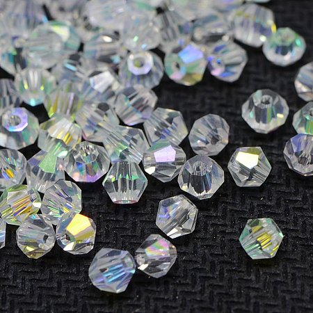 NBEADS 50 pcs/bag AB Color Plated Faceted Bicone Colorful Crystal Glass Loose Beads with 4.5x4mm,Hole: 1mm