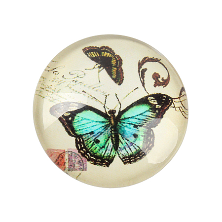 Honeyhandy Butterfly Printed Glass Half Round/Dome Cabochons, Lemon Chiffon, 12x4mm