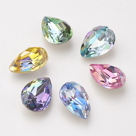 NBEADS K9 Glass Rhinestone Cabochons, Imitation Austrian Crystal, Pointed Back & Back Plated, Faceted, Drop, Back Plated