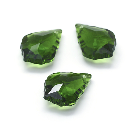 Honeyhandy Faceted Glass Pendants, Leaf, Green, 22x15.5x8.5mm, Hole: 1mm