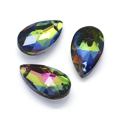 Faceted Glass Pendants, Teardrop, Colorful,22x13x8.5mm, Hole: 1mm