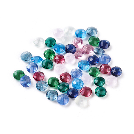Arricraft Faceted Glass Charms, Flat Round, Mixed Color, 4x2~2.5mm, Hole: 0.7mm