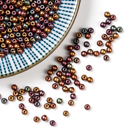 NBEADS Czech Glass Beads, Round, Colorful, 3mm, Hole: 0.8mm; about 258pcs/10g
