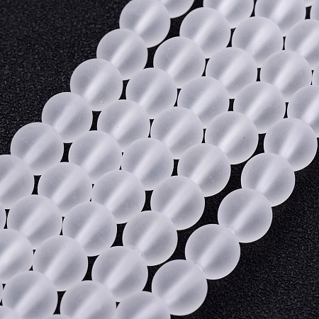 Honeyhandy Frosted Glass Bead Strands, Round, Clear, 6mm, Hole: 1mm, about 68pcs/strand, 15.7 inch