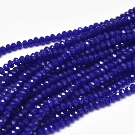 Arricraft Faceted Rondelle Glass Beads Strands, Dark Blue, 3x2mm, Hole: 0.8mm, about 150pcs/strand, 13.6 inches