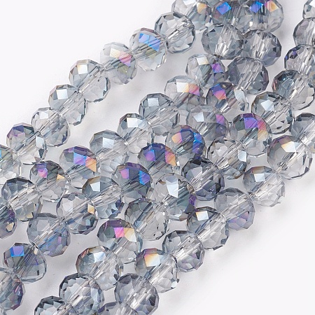 ARRICRAFT Electroplate Glass Beads Strands, Opalite, Half Rainbow Plated, Faceted, Rondelle, Light Steel Blue, 6x4~5mm, Hole: 0.8~1mm, about 88~92pcs/strand, 15.5 inch~16 inch(39~45cm)