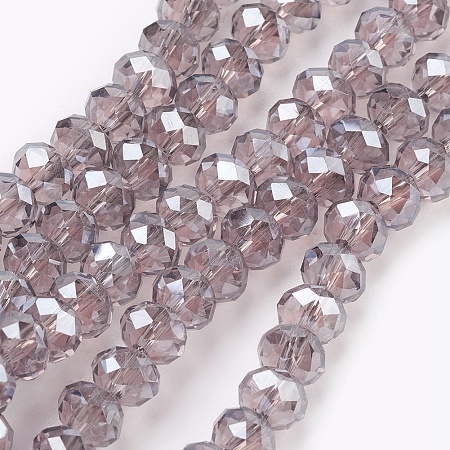 Honeyhandy Electroplate Glass Beads Strands, Pearl Luster Plated, Faceted, Rondelle, Thistle, 6x4~5mm, Hole: 0.8~1mm, about 85~88pcs/strand, 16.1~16.5 inch(41~42cm)