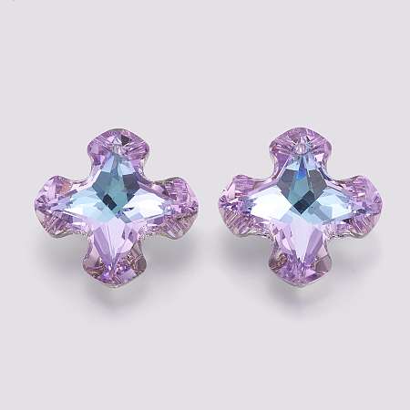 K9 Glass Rhinestone Pendants, Imitation Austrian Crystal, Faceted, Cross, Violet, 28x28x11mm, Hole: 1.6mm