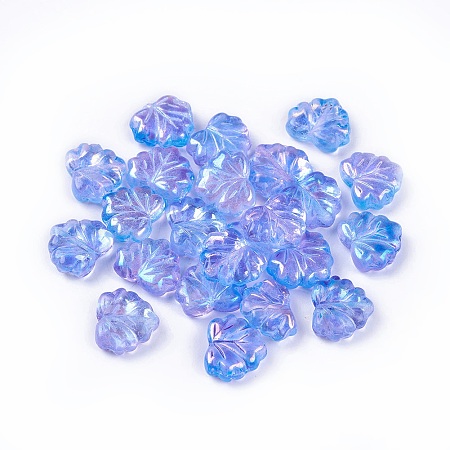 NBEADS Czech Glass Beads, Maple Leaf, SlateBlue, 10.5x13x4mm, Hole: 0.8mm; about 11pcs/10g