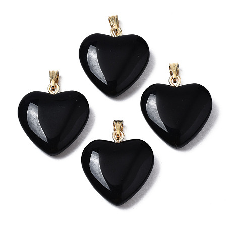 Honeyhandy Spray Painted Glass Pendants, with Golden Plated Iron Bails, Heart, Black, 22x20.5x7mm, Hole: 6x2mm
