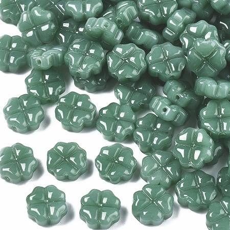 Honeyhandy Spray Painted Glass Beads, Imitation Jade, Clover, Sea Green, 10x10x5mm, Hole: 1mm