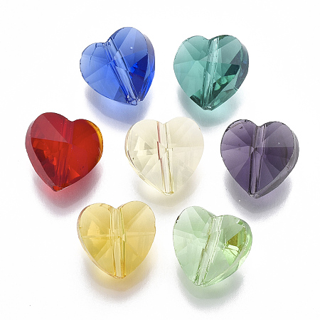 Honeyhandy Transparent Glass Beads, Faceted, Heart, Mixed Color, 10x10x7mm, Hole: 1.2mm