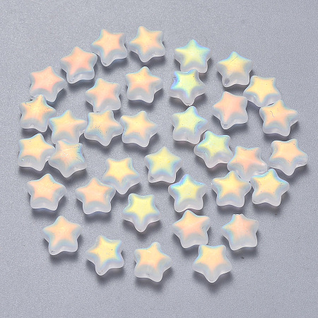 Arricraft Spray Painted Glass Beads, AB Color Plated, Frosted, Star, WhiteSmoke, 8x8.5x4mm, Hole: 1mm