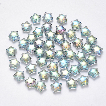 Arricraft Transparent Spray Painted Glass Beads, AB Color Plated, Star, Clear AB, 8x8.5x4mm, Hole: 1mm