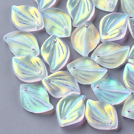 Nbeads Electroplate Glass Pendants, AB Color Plated, Frosted, Leaf, Clear AB, 16x11.5x3.5mm, Hole: 1.5mm