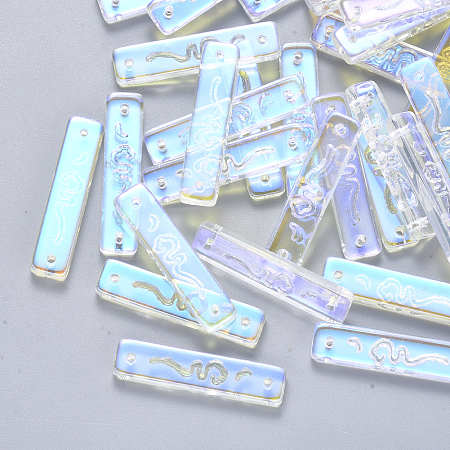 Honeyhandy Transparent Glass Links connectors, AB Color Plated, Rectangle, Clear AB, 30x7x3mm, Hole: 1.2mm