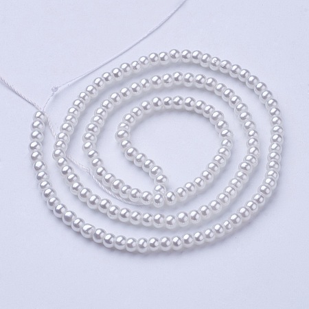 Honeyhandy Glass Pearl Beads Strands, Pearlized, Round, White, Size: about 3mm in diameter, hole: 1mm, about 220~230pcs/str