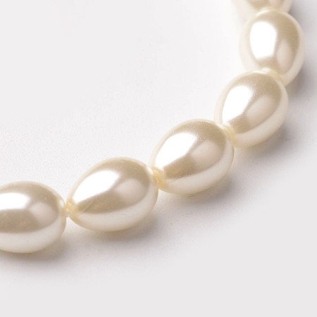 Honeyhandy Eco-Friendly Glass Pearl teardrop, Beads Strands, Wheat, 9x7mm, Hole: 1mm, about 44pcs/strand, 16.1 inch